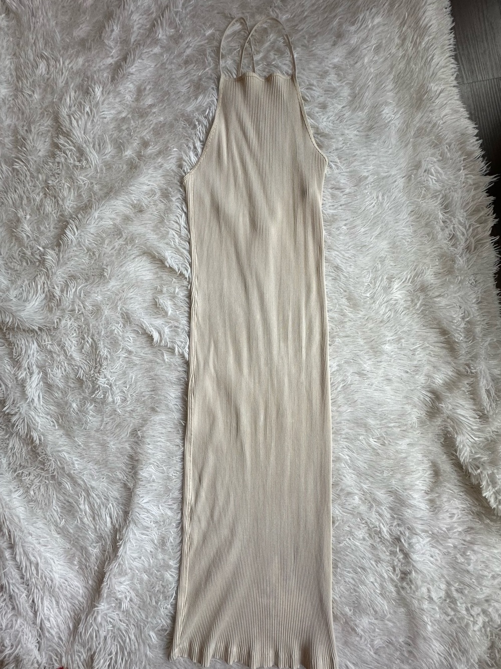 Zara Size M Cream Ribbed Maxi Slip Dress